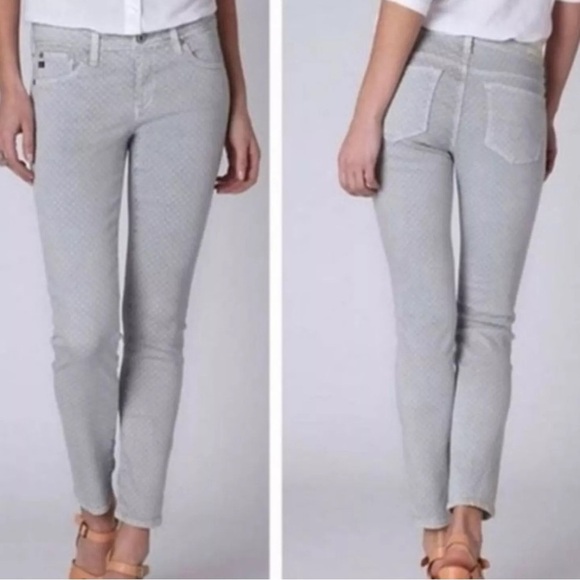 AG Adriano Goldschmied Jeans Womens 27 Stevie Ankle Slim Straight Gray Polka Dot - Picture 1 of 16